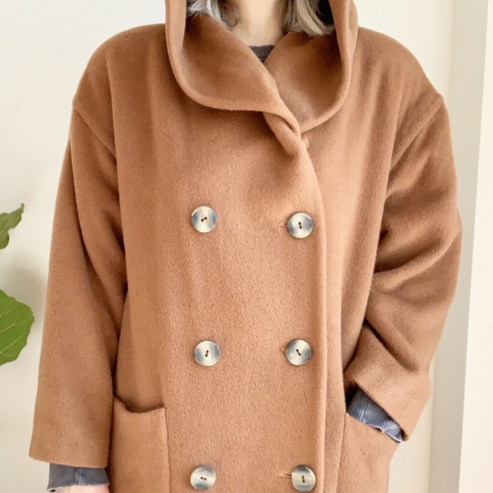 Vtg Camel Hooded Mohair Wool Blend Coat 12 - Picture 11 of 11
